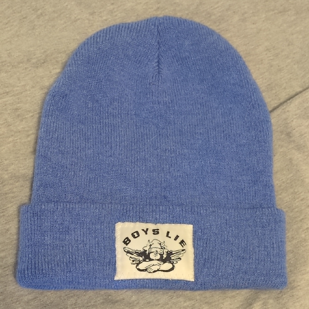Boys Lie Blue Beanie with Folded Cuff and Ribbed Texture